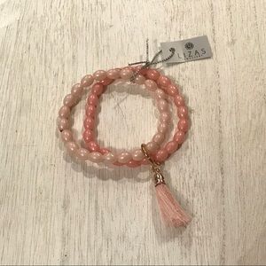 Liza’s Pink Double Stretch Bracelet with Tassel